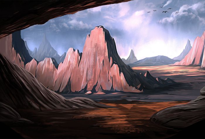 Картинка горы, живопись, каньон, тучи