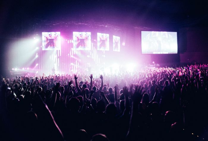 Картинка люди на концерте, толпа, руки подняты вверх