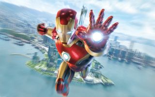 Железный человек, Iron Man, Tony Stark, Marvel летит над городом