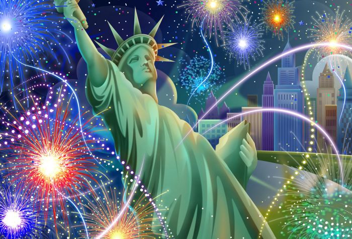 Картинка день независимости США, Статуя Свободы, Фейерверки