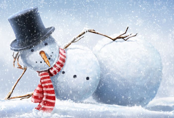 Картинка снеговик в шляпе лежит на снегу