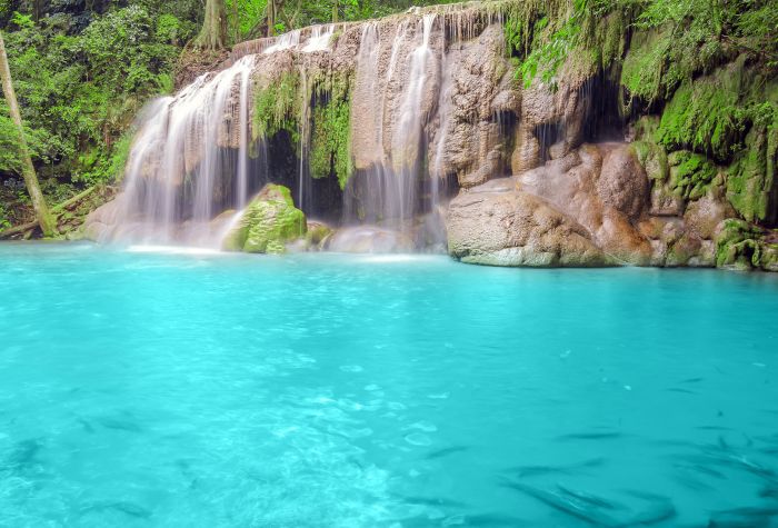 Картинка лето, водопад, голубая прозрачная вода