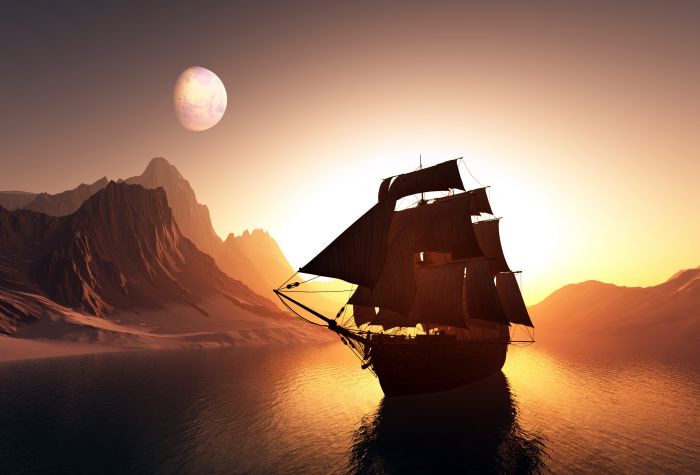 Картинка парусный корабль на закате солнца
