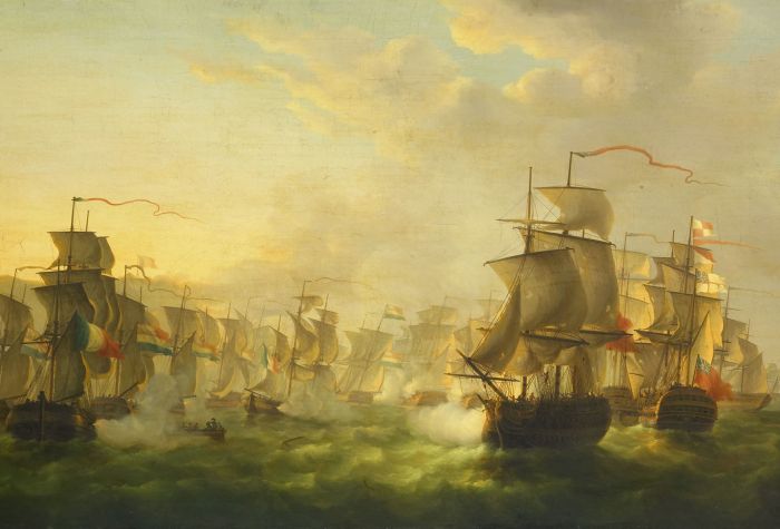 Картинка морской бой кораблей, флотилия Англии, Франции и Голландии