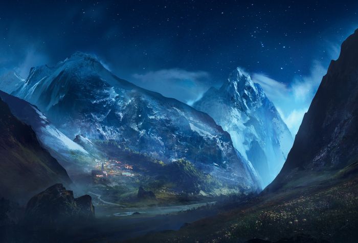 Картинка большие горы, ночь, природа, звездное небо, пейзаж