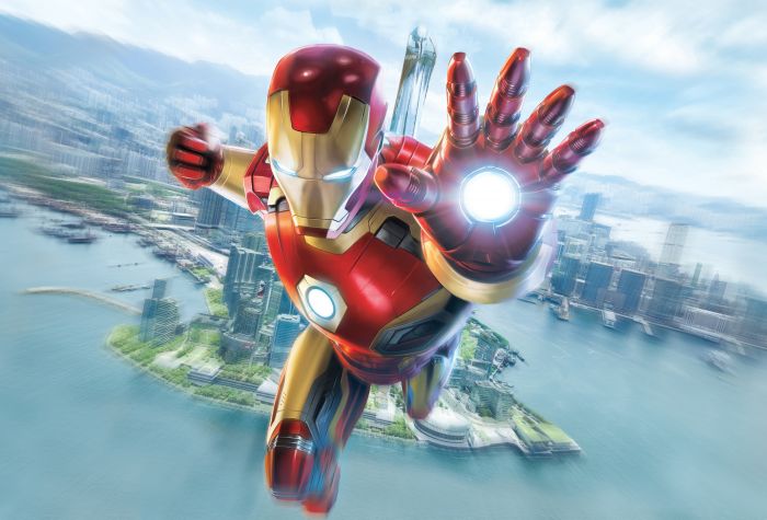 Картинка Железный человек, Iron Man, Tony Stark, Marvel летит над городом