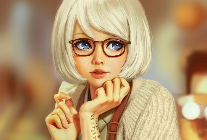 Картинка красивая девушка блондинка в очках, аниме