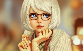 красивая девушка блондинка в очках, аниме